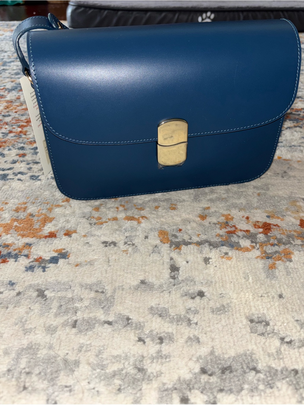 Sezane Classic Navy Leather Crossbody Bag